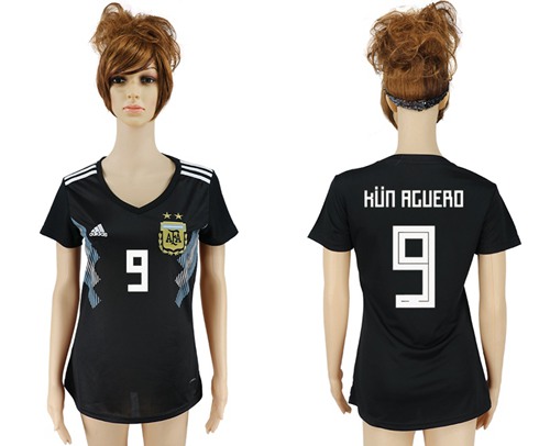Women's Argentina #9 Kun Aguero Away Soccer Country Jersey